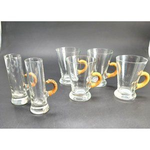 Carl Aubock Scandinavian Glasses Set Barware Mid Century Wrapped Cane Cr605